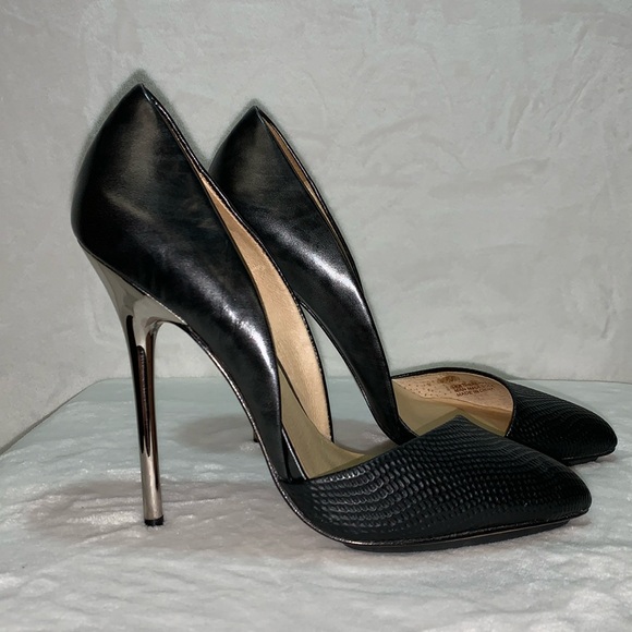 L.A.M.B. Shoes - L.A.M.B. Trina D'Orsay Pump Black Leather/Chrome Heel women’s size 8.5